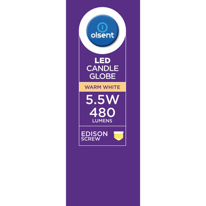Olsent Led Candle Globe Es 5.5w 480lm Warm White 2 Pack