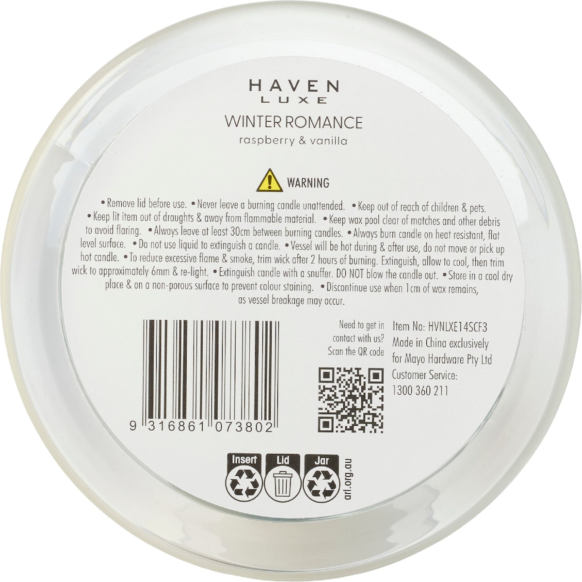 Haven Luxe Winter Romance Soy Candle Raspberry & Vanilla Each