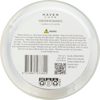 Haven Luxe Winter Romance Soy Candle Raspberry & Vanilla Each