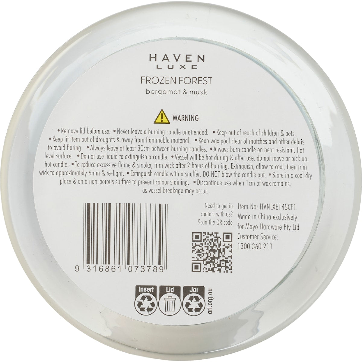 Haven Luxe Frozen Forest Soy Candle Bergamot & Musk Each