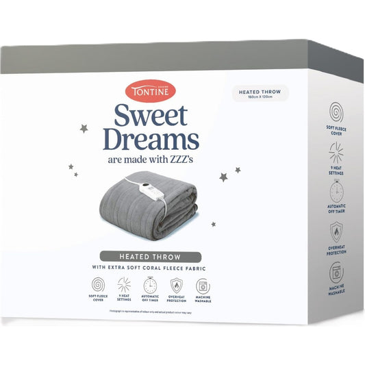 Tontine Sweet Dreams Heated Throw Blanket Grey Each