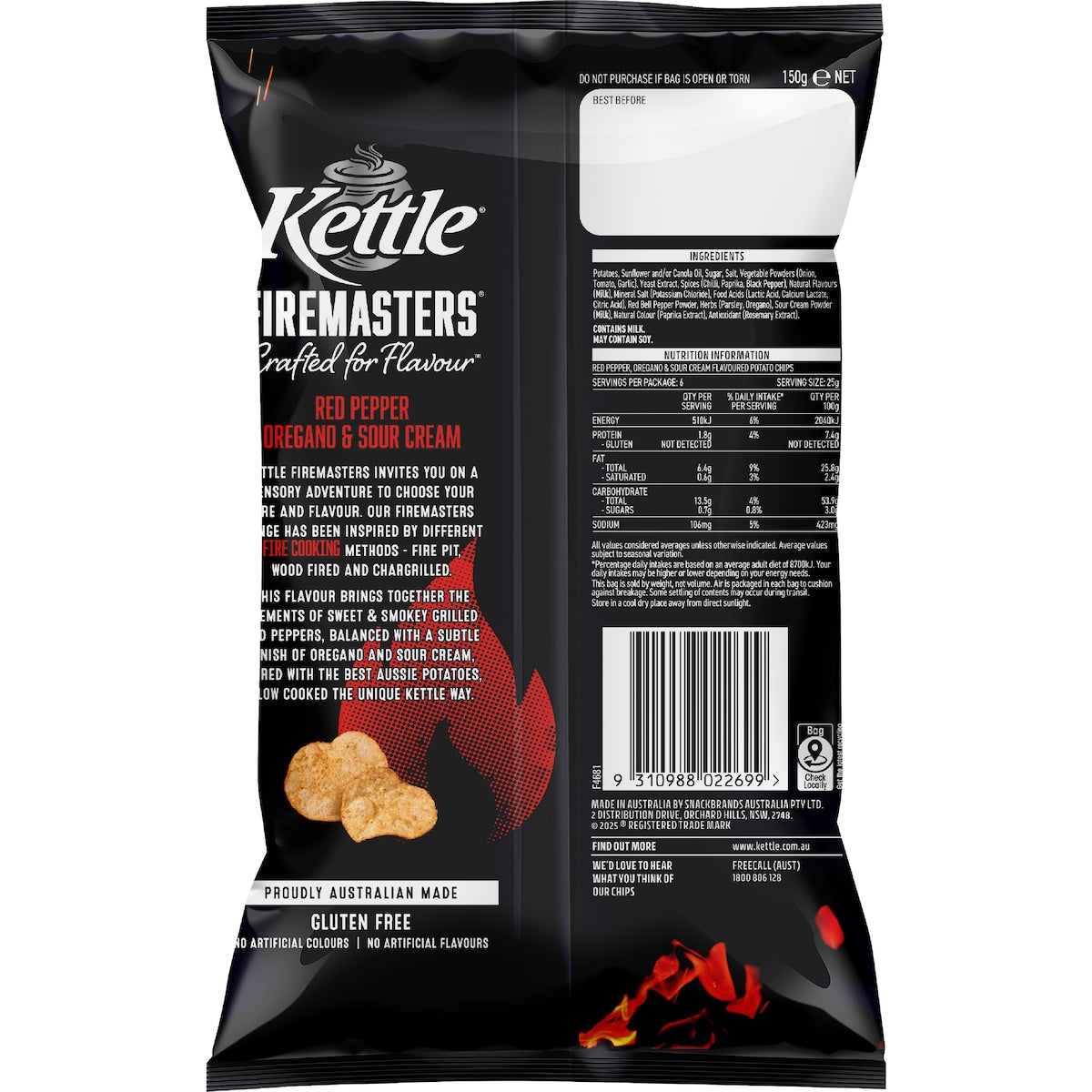 Kettle Firemasters Red Pepper & Sour Cream Potato Chips 150g
