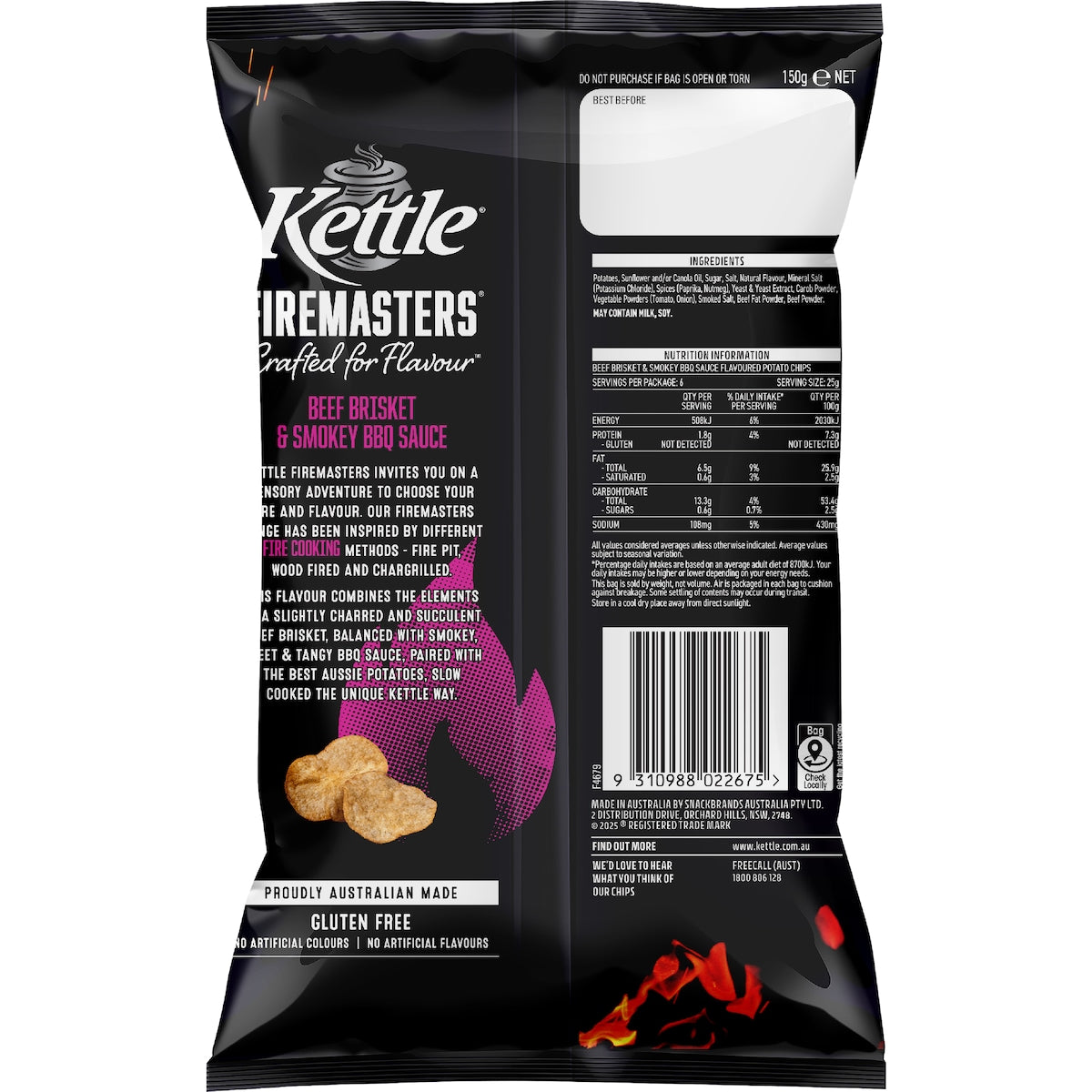 Kettle Firemasters Beef Brisket & Smokey Bbq Potato Chips 150g