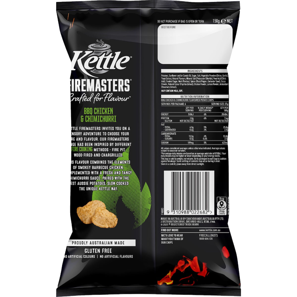 Kettle Firemasters Bbq Chicken & Chimichurri Potato Chips 150g