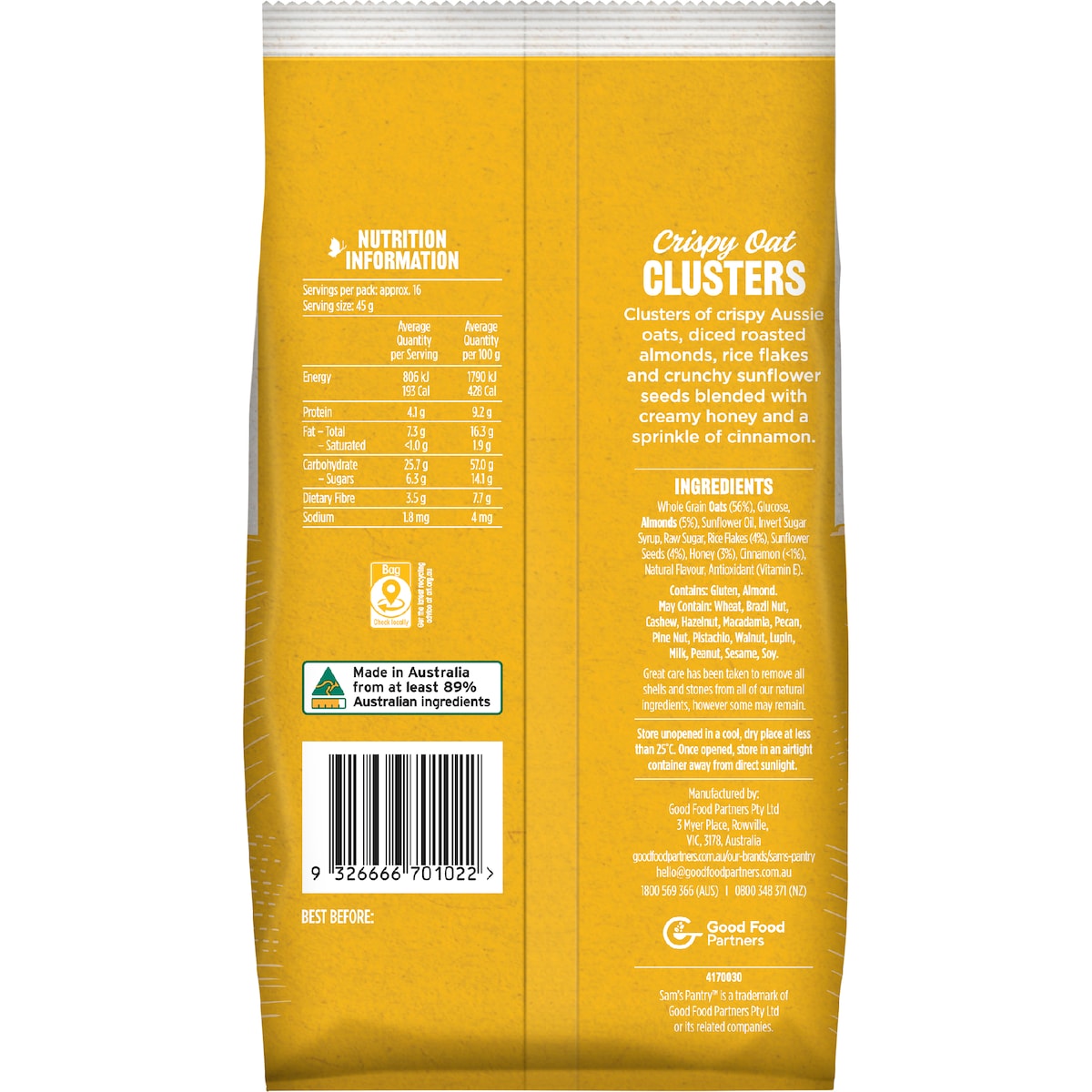 Sams Pantry Clusters Honey Almond Crumble 700g