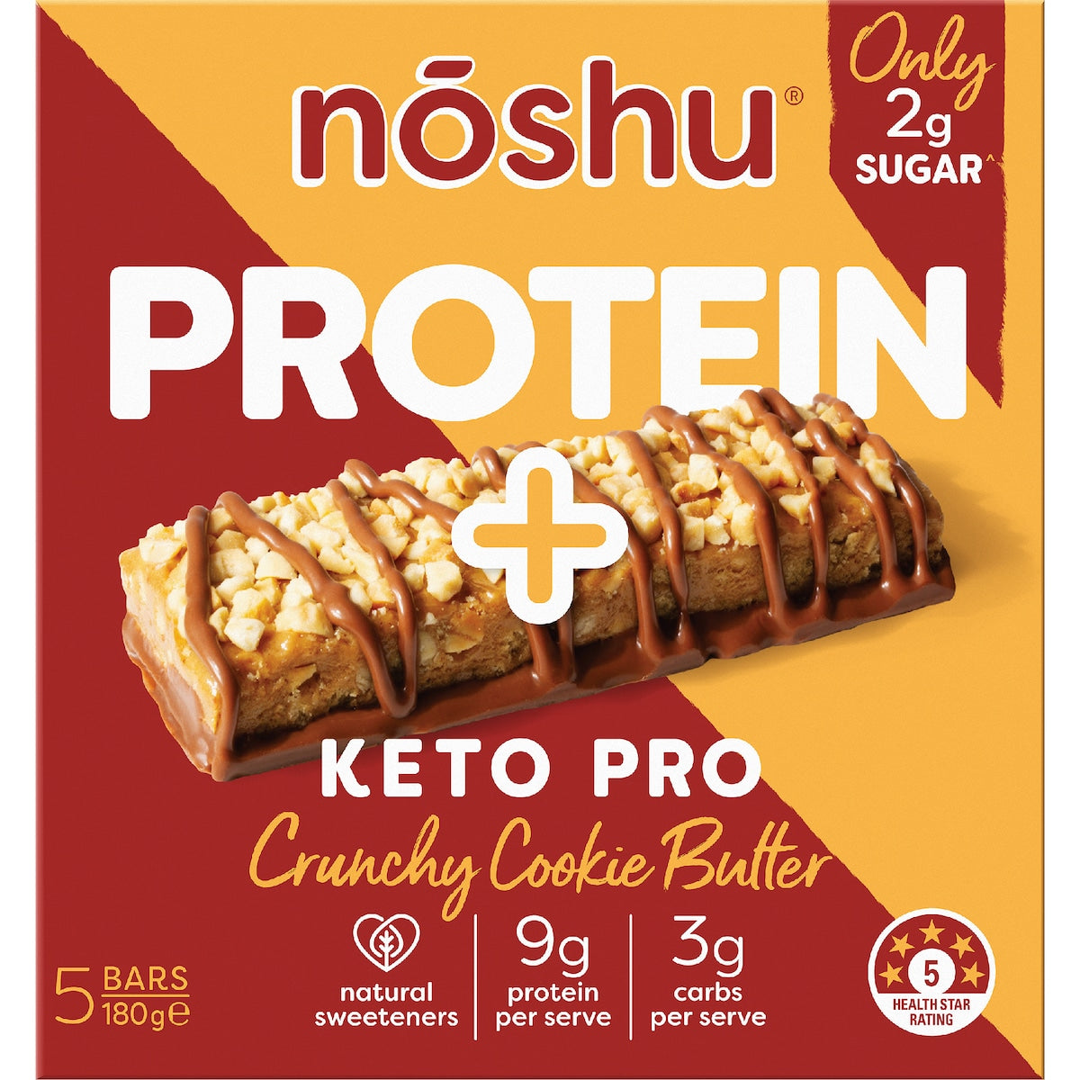 Noshu Protein Plus Keto Pro Bars Crunchy Cookie Butter 5 Pack