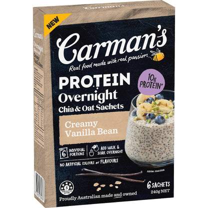 Carmans Protein Overnight Chia & Oat Sachets Creamy Vanilla Bean 6 Pack