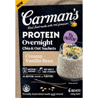 Carmans Protein Overnight Chia & Oat Sachets Creamy Vanilla Bean 6 Pack