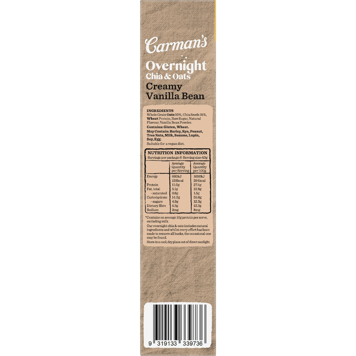 Carmans Protein Overnight Chia & Oat Sachets Creamy Vanilla Bean 6 Pack