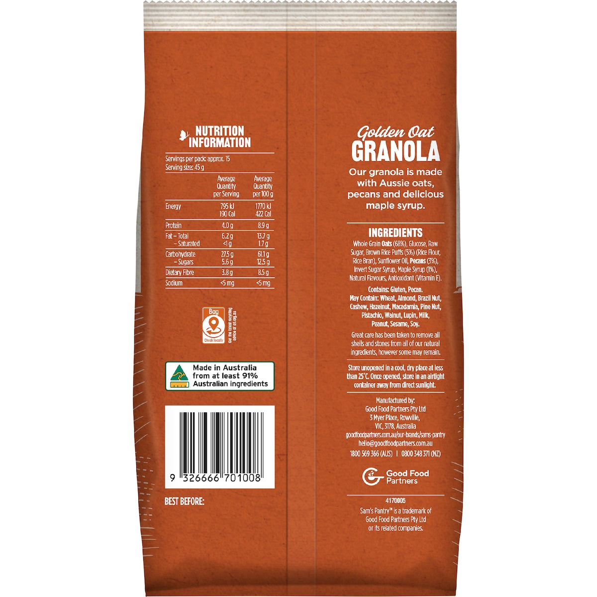 Sams Pantry Granola Maple & Pecan 700g