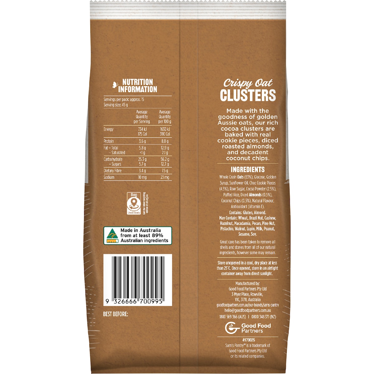 Sams Pantry Clusters Cocoa Cookie Crumble 700g