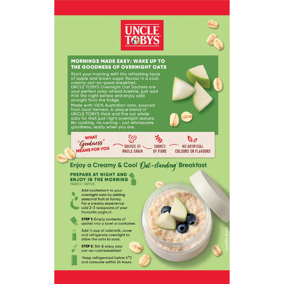 Uncle Tobys Overnight Oat Sachets Apple & Brown Sugar 10 Pack