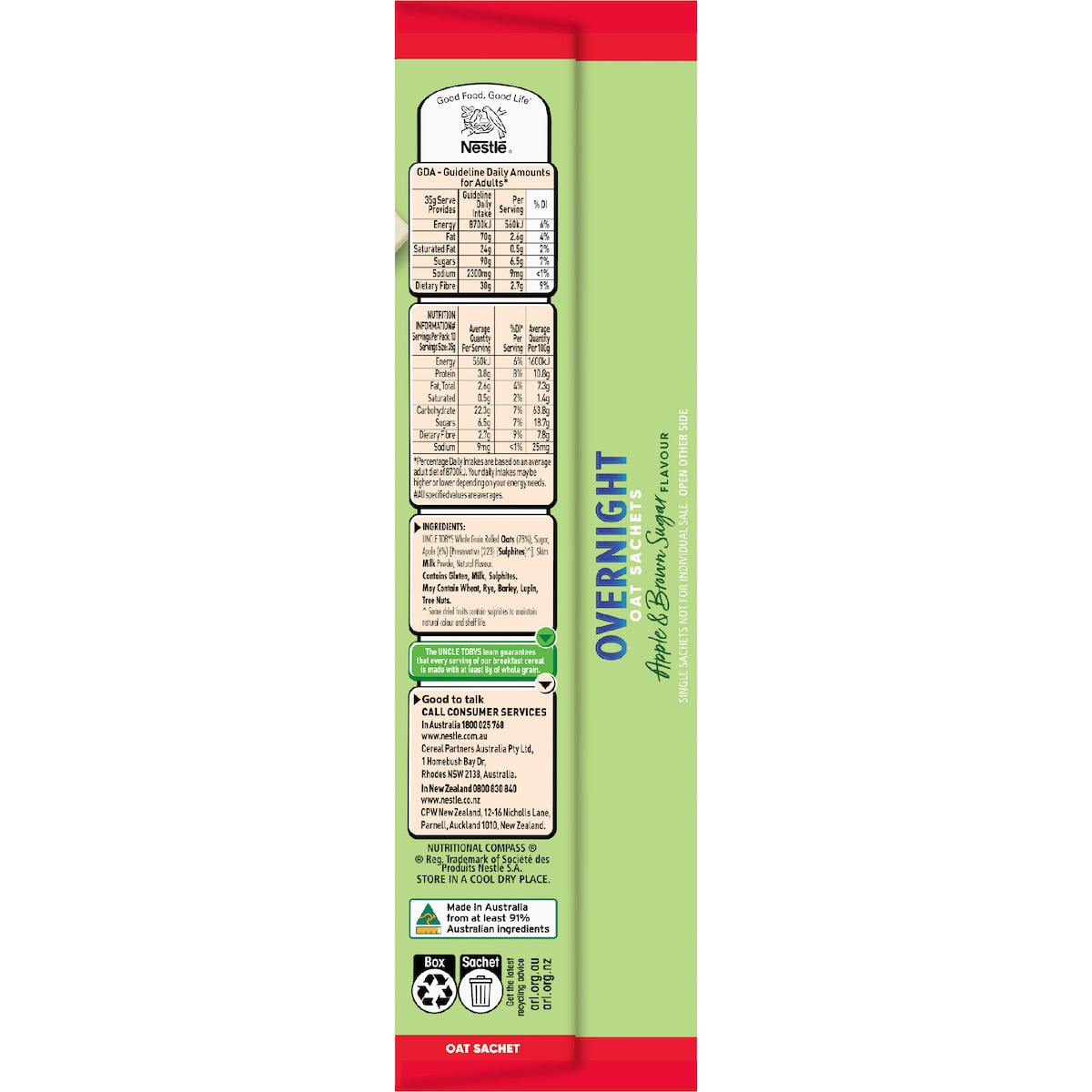 Uncle Tobys Overnight Oat Sachets Apple & Brown Sugar 10 Pack
