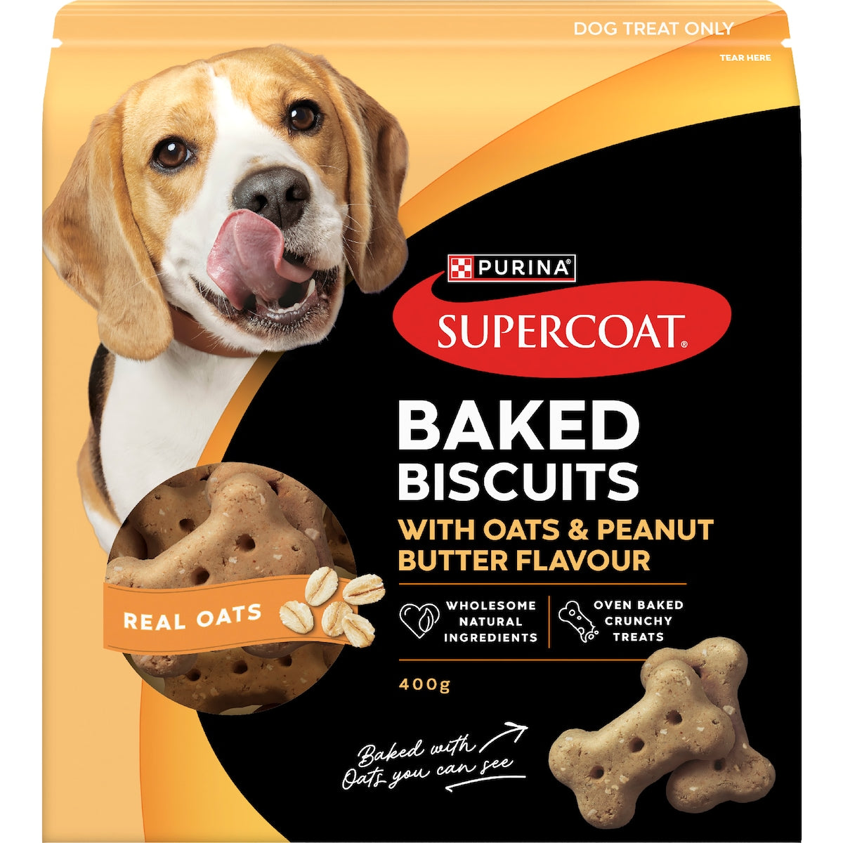 Supercoat Baked Biscuits Dog Treats With Oats & Peanut Butter Flavour 400g