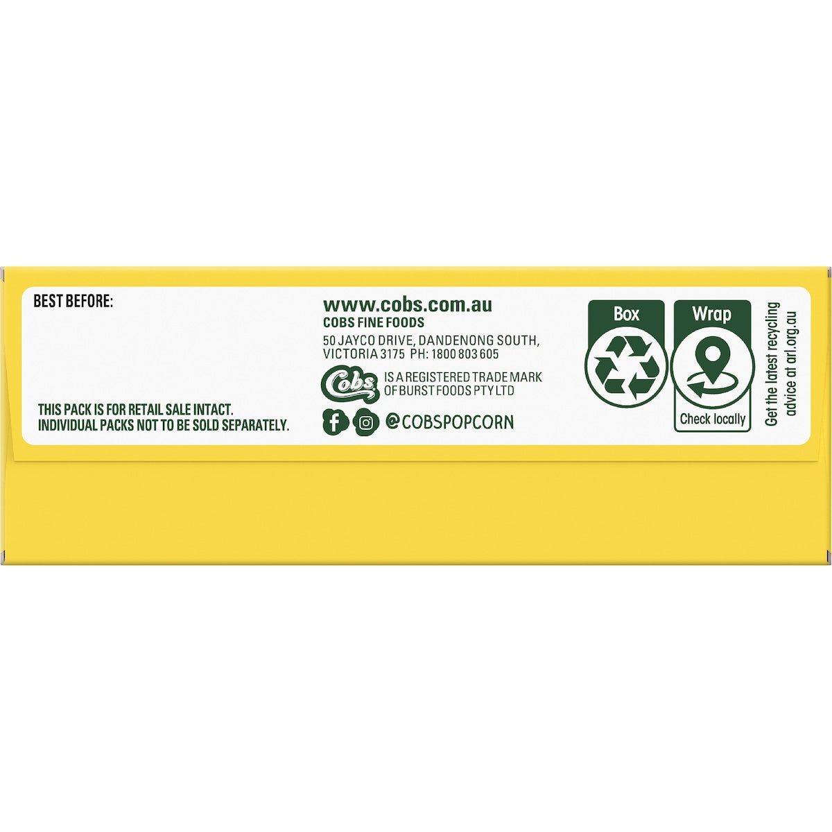 Cobs Crunchy Popcorn Bars Cheese 100g