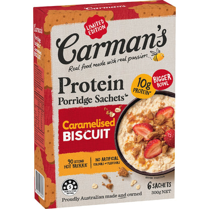 Carmans Protein Porridge Sachets Caramelised Biscuit 6 Pack