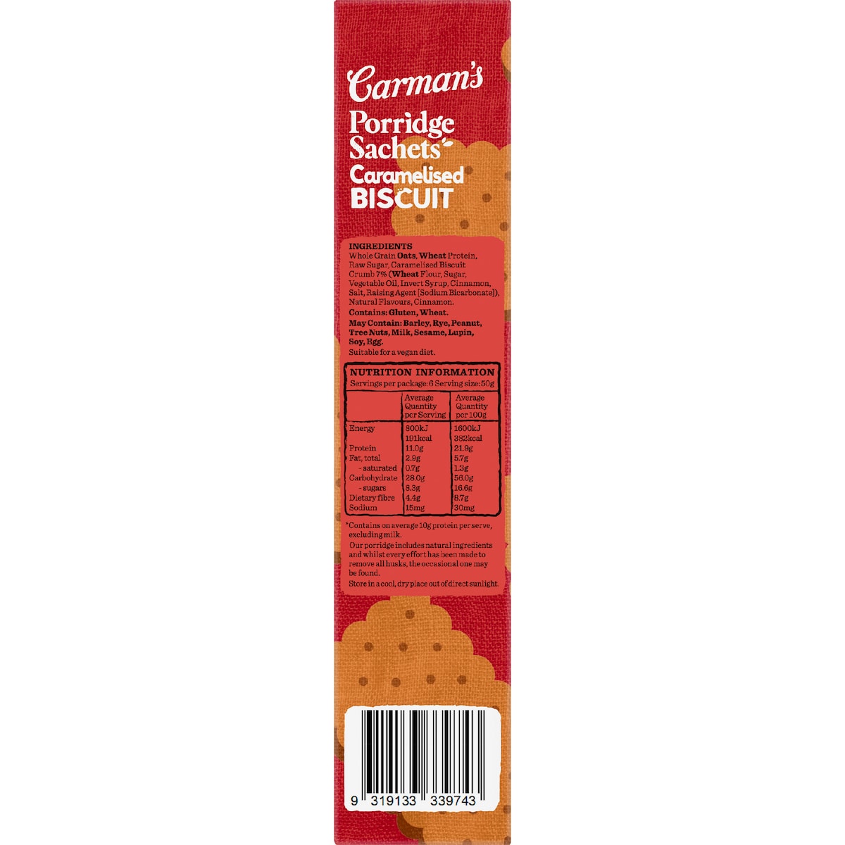 Carmans Protein Porridge Sachets Caramelised Biscuit 6 Pack