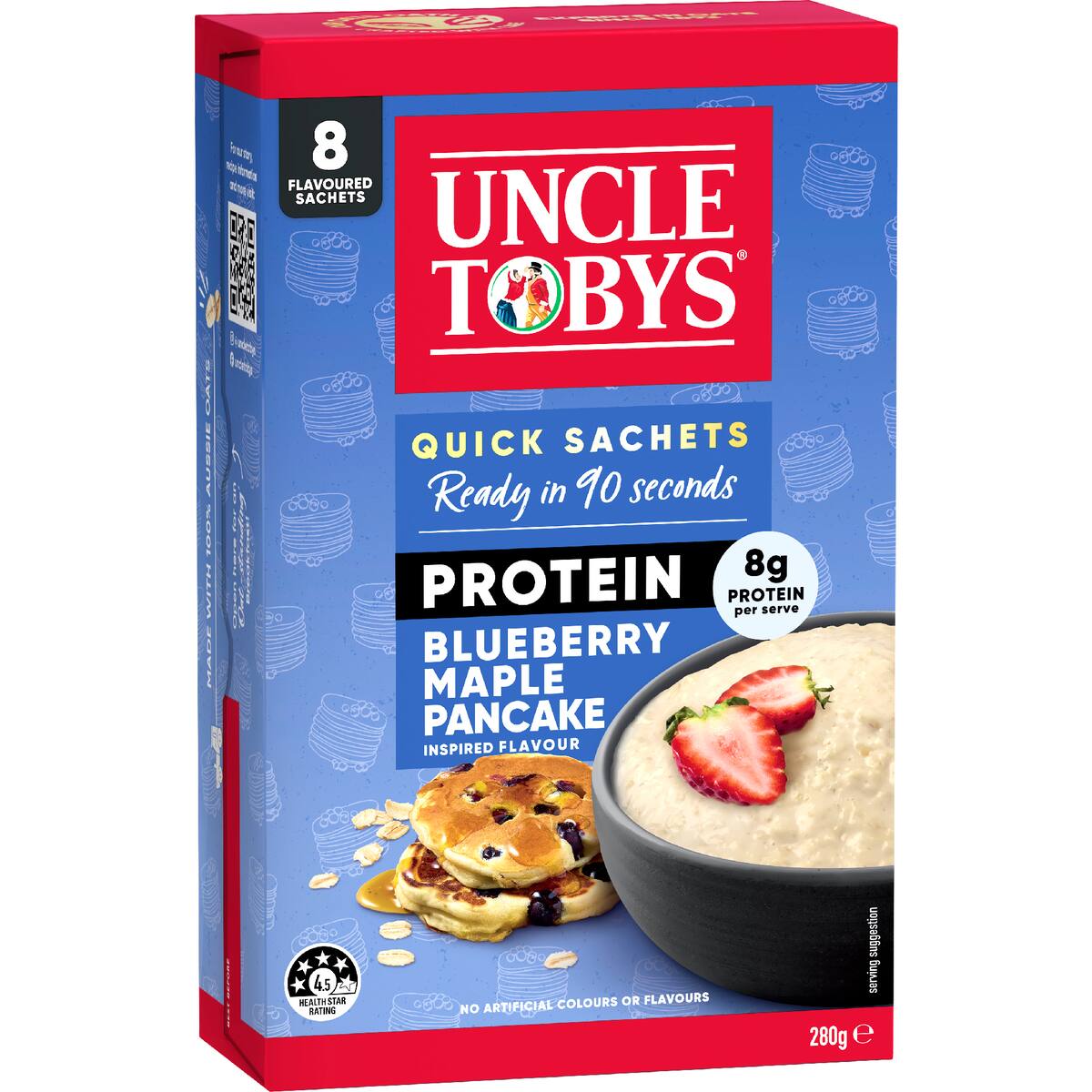 Uncle Tobys Oats Protein Quick Sachets Blueberry Maple Pancake 8 Pack