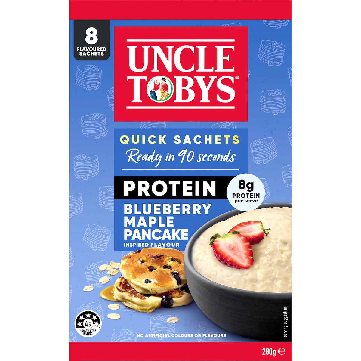Uncle Tobys Oats Protein Quick Sachets Blueberry Maple Pancake 8 Pack