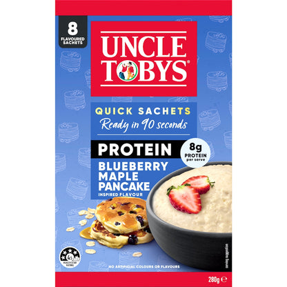 Uncle Tobys Oats Protein Quick Sachets Blueberry Maple Pancake 8 Pack