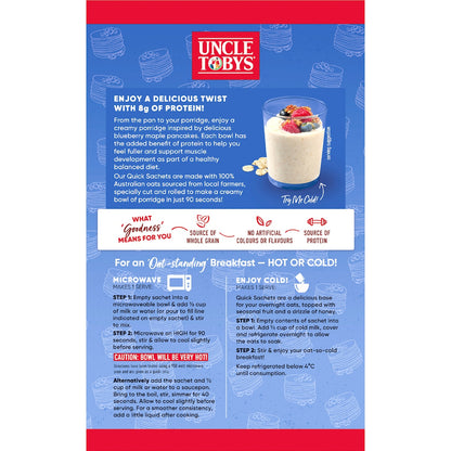 Uncle Tobys Oats Protein Quick Sachets Blueberry Maple Pancake 8 Pack