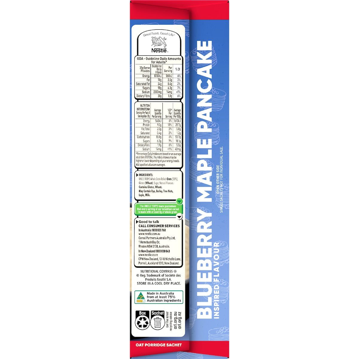Uncle Tobys Oats Protein Quick Sachets Blueberry Maple Pancake 8 Pack