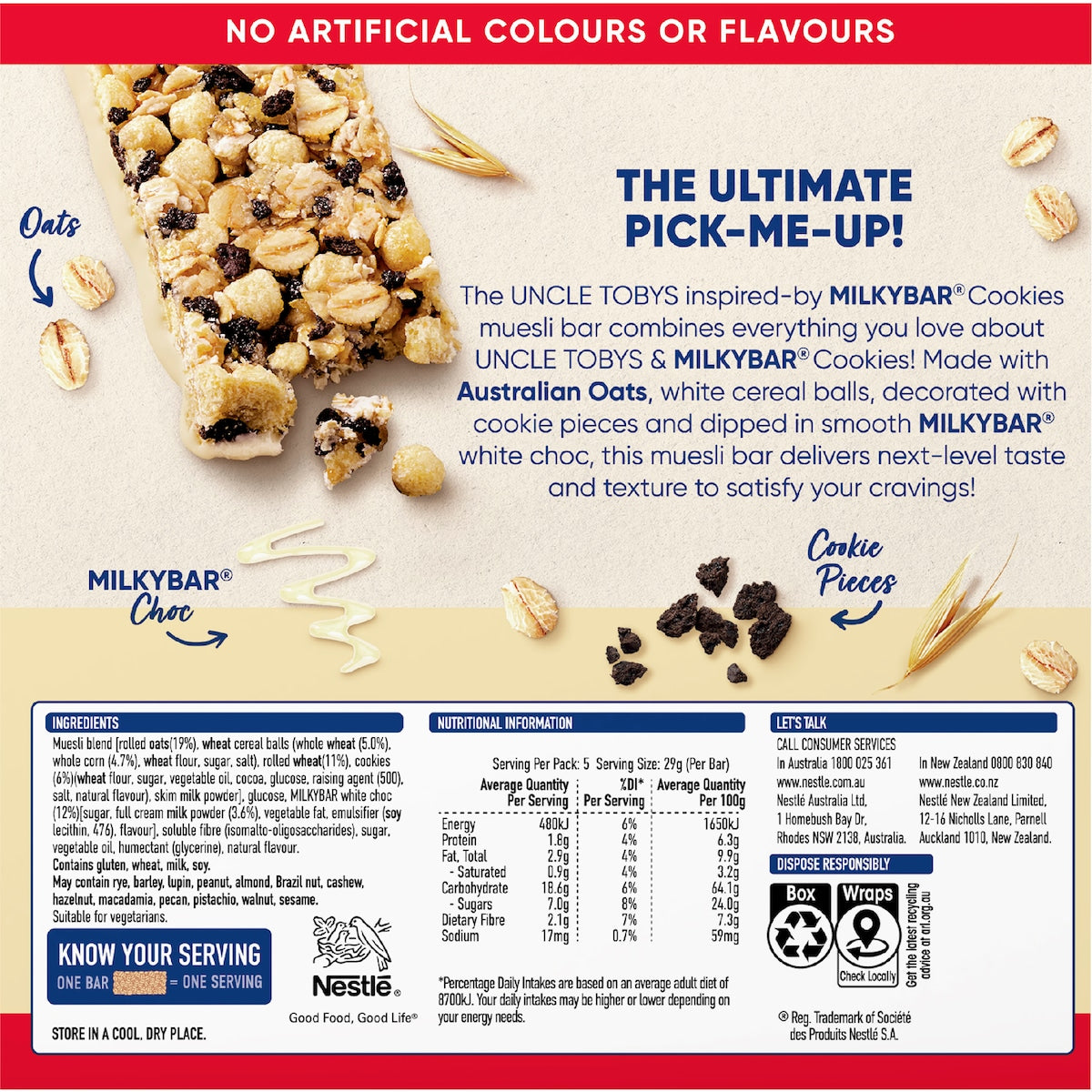 Uncle Tobys Muesli Bar Milkybar Cookies 145g 5 Pack