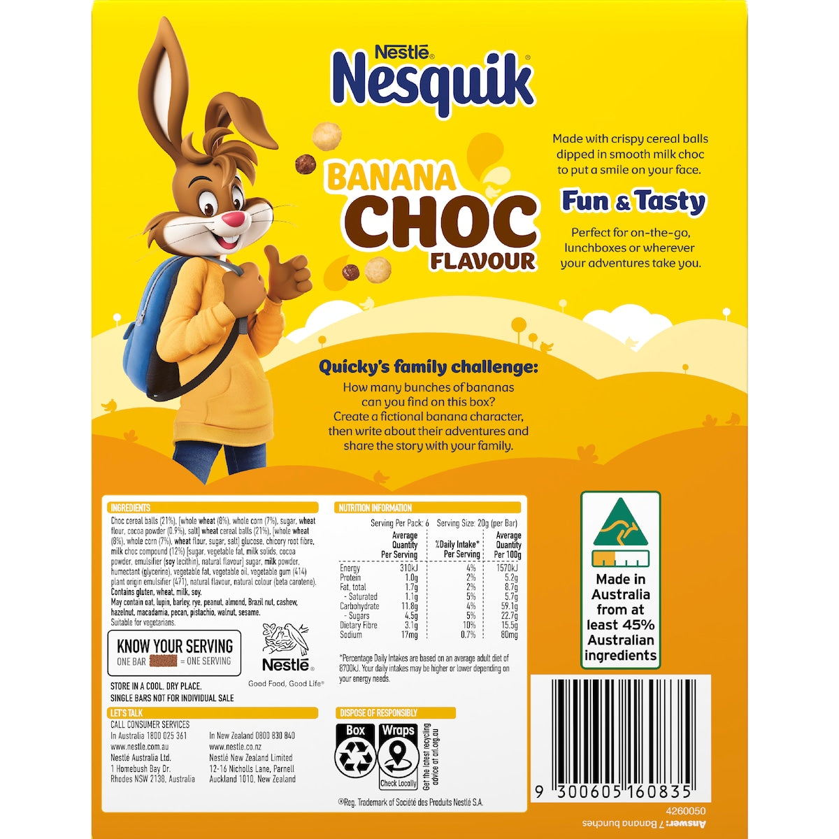 Nesquik Cereal Bars Banana Choc 120g 6 Pack