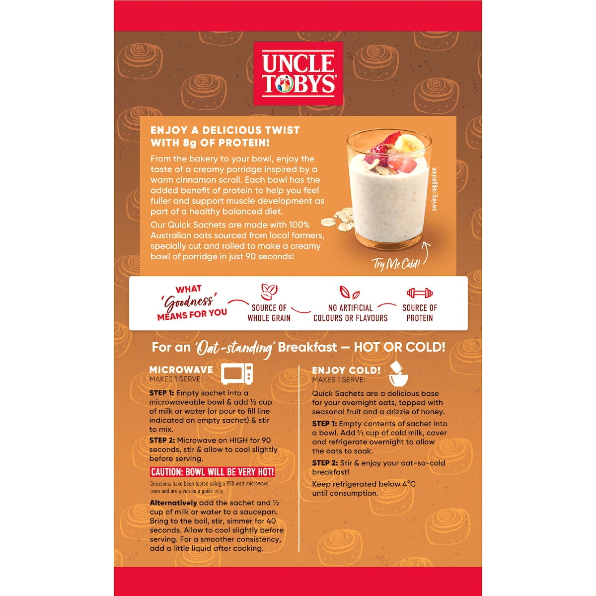 Uncle Tobys Oats Protein Quick Sachets Cinnamon Scroll 8 Pack