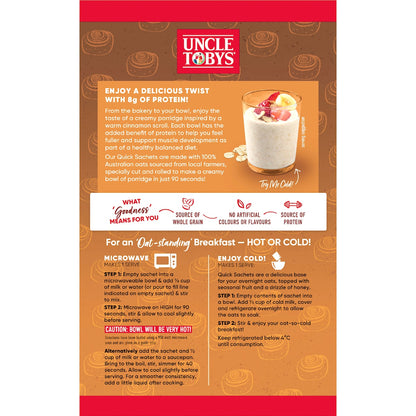 Uncle Tobys Oats Protein Quick Sachets Cinnamon Scroll 8 Pack