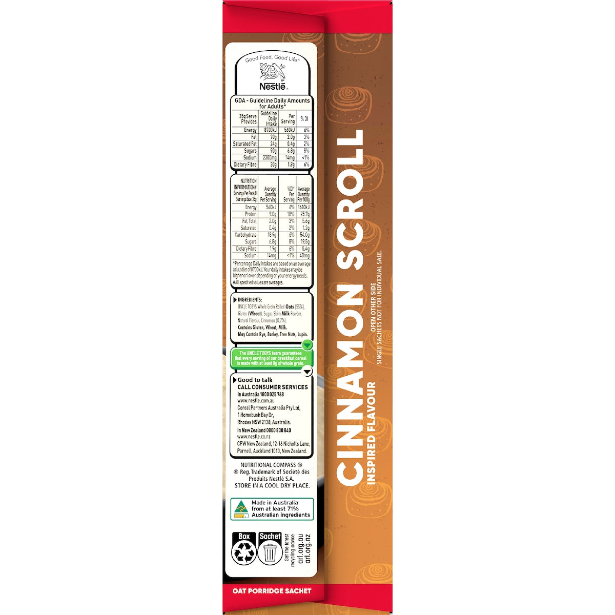 Uncle Tobys Oats Protein Quick Sachets Cinnamon Scroll 8 Pack