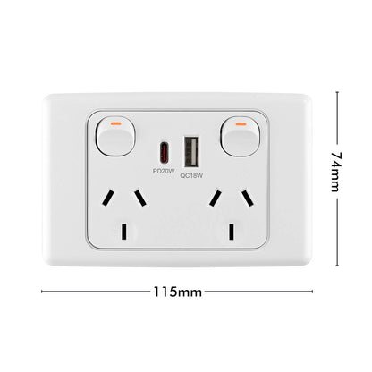 Deta Double Power Point with USB A+C - White