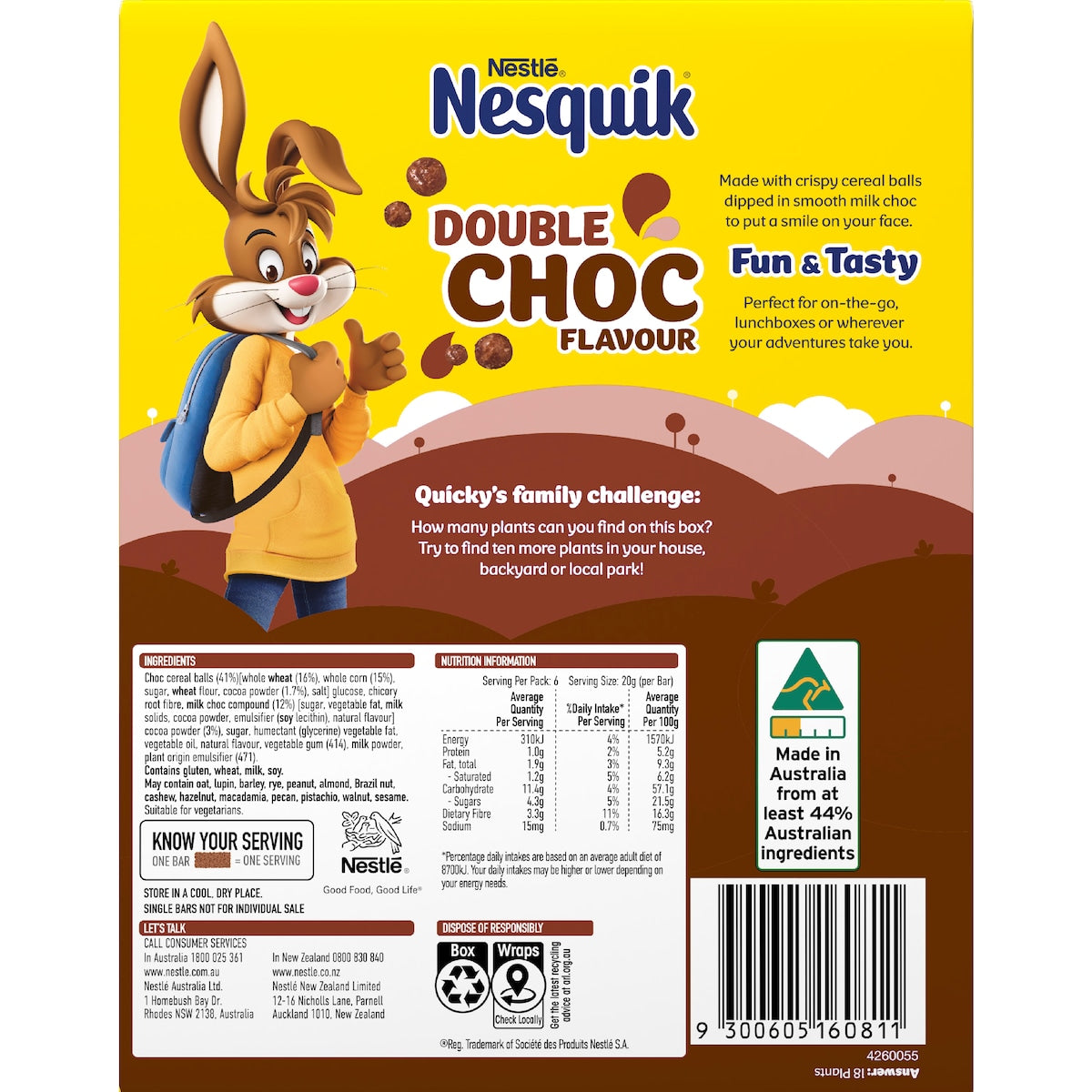 Nesquik Cereal Bars Double Choc 120g 6 Pack