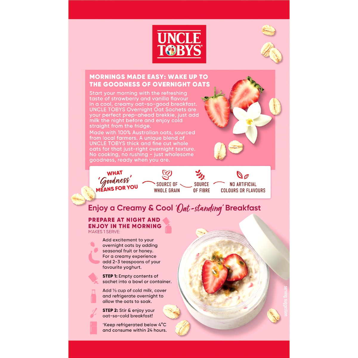Uncle Tobys Overnight Oat Sachets Strawberry & Vanilla 10 Pack