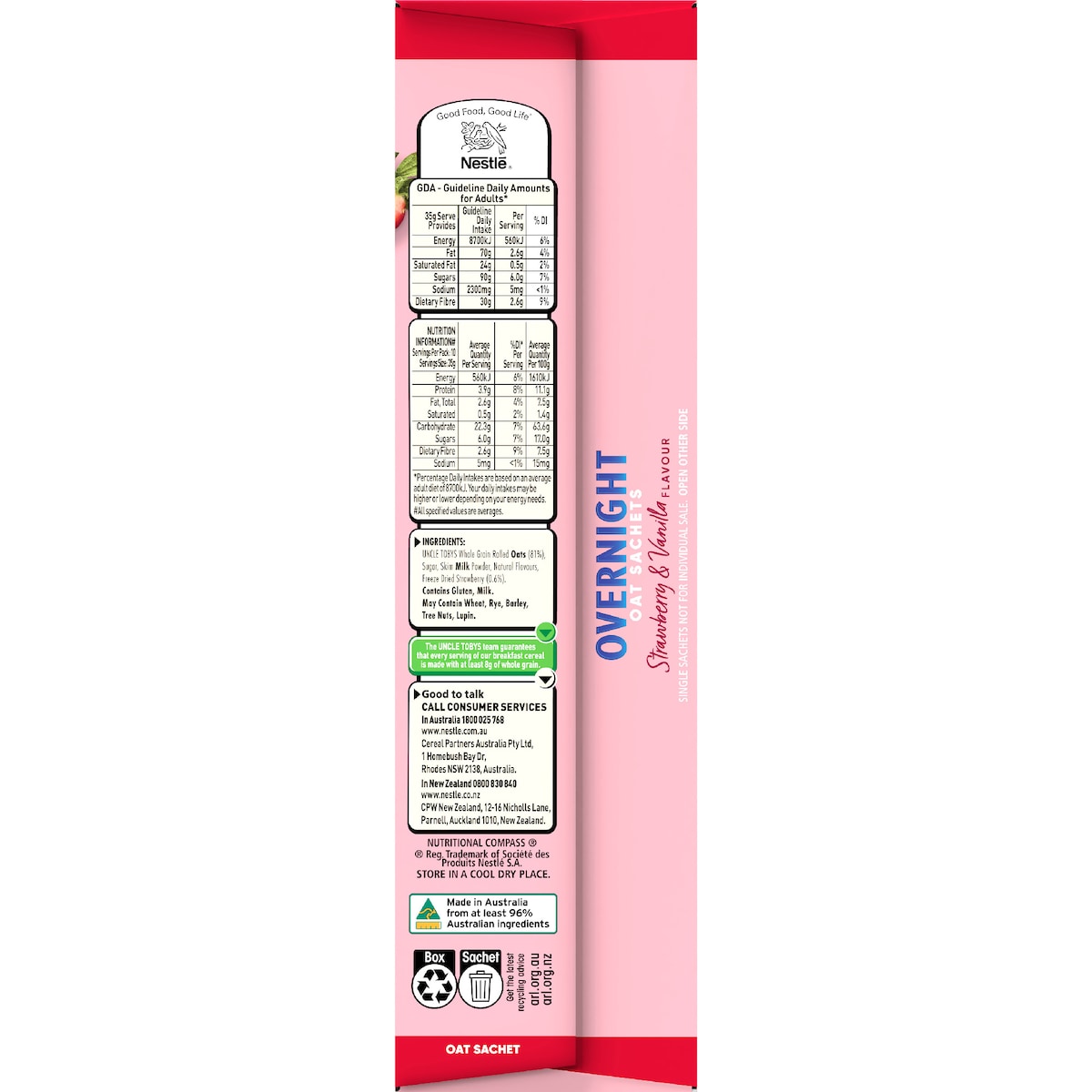 Uncle Tobys Overnight Oat Sachets Strawberry & Vanilla 10 Pack