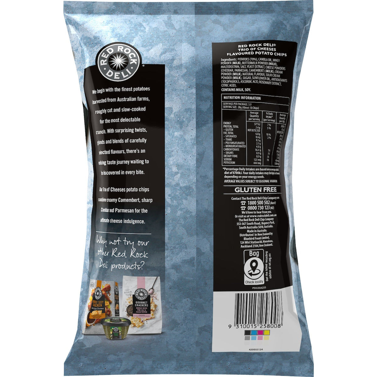 Red Rock Deli Potato Chips Trio Of Cheese 165g