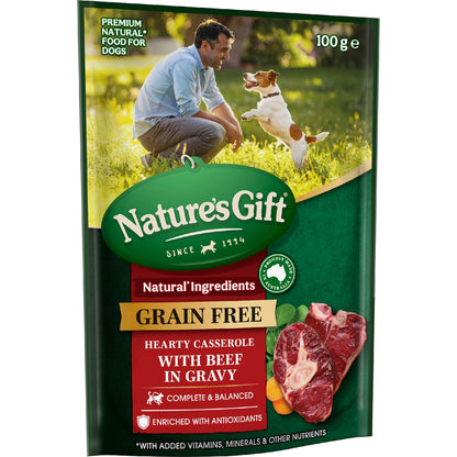 Natures Gift Grain Free Wet Dog Food Gravy Casserole With Beef Pouch 100g