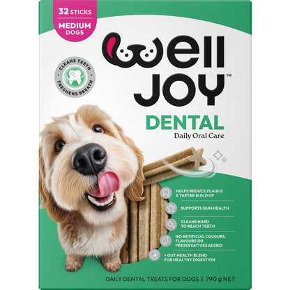 Welljoy Dental Dog Stick Treats Medium 32 Pack