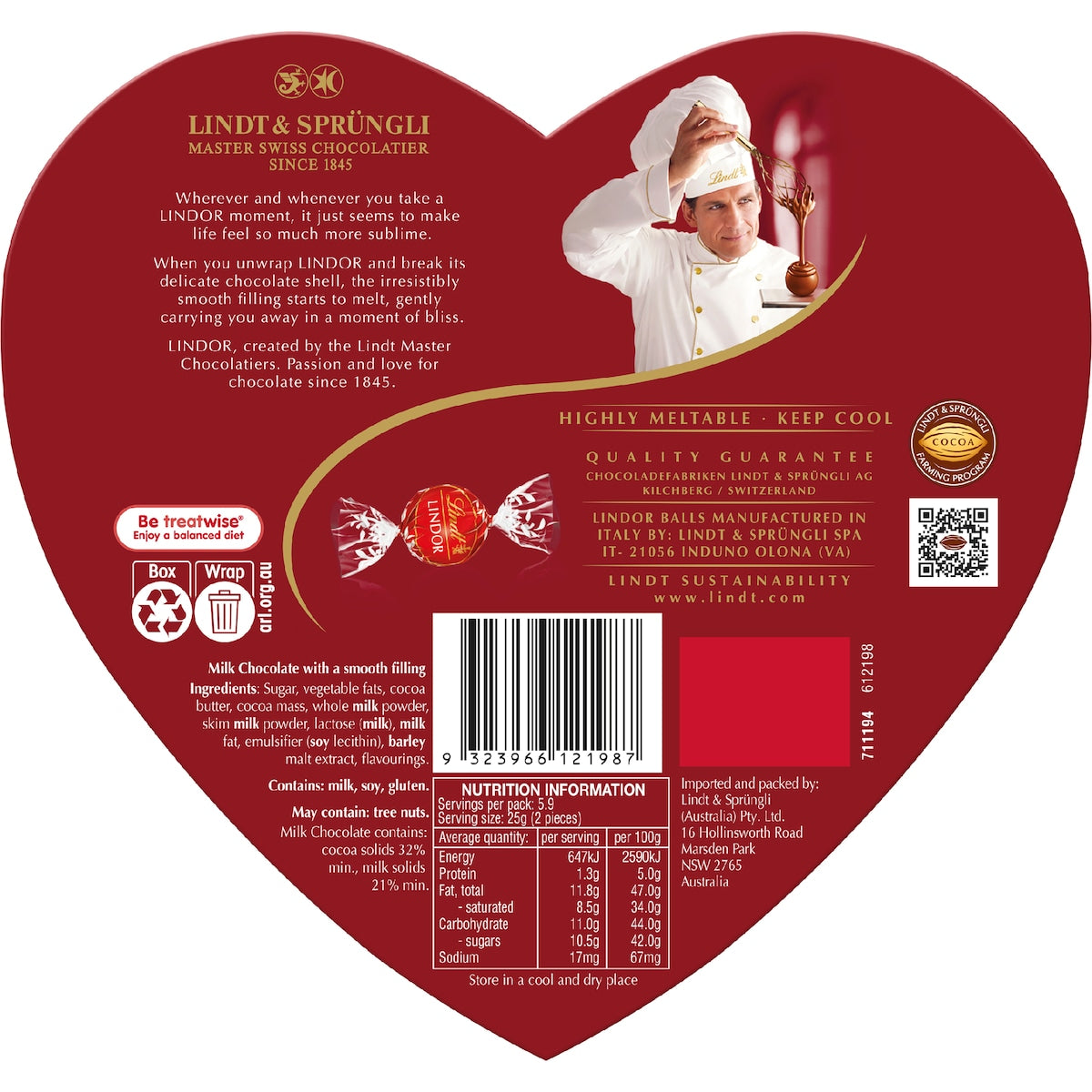 Lindt Lindor Heart Chocolate Box 147g