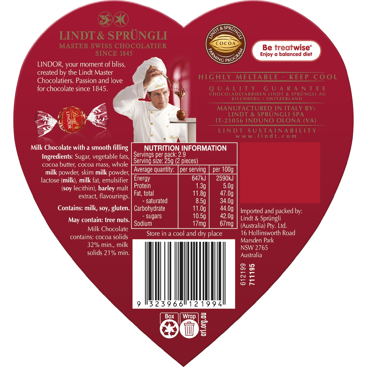 Lindt Lindor Heart Chocolate Box 73g