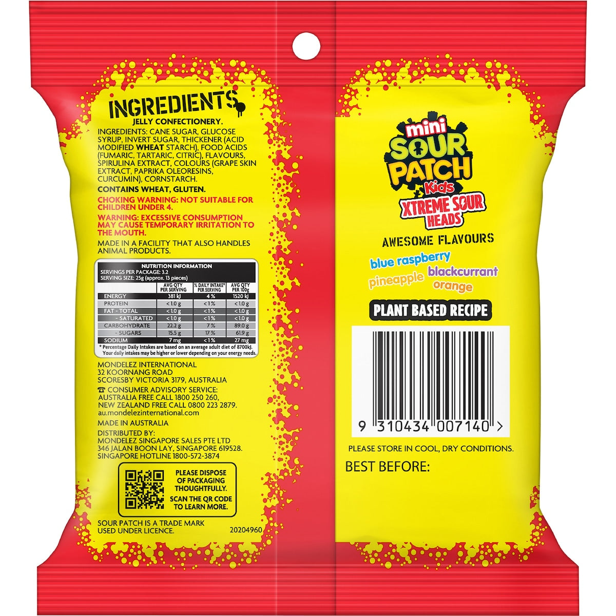 Sour Patch Kids Mini Xtreme Sour Heads Lollies 80g