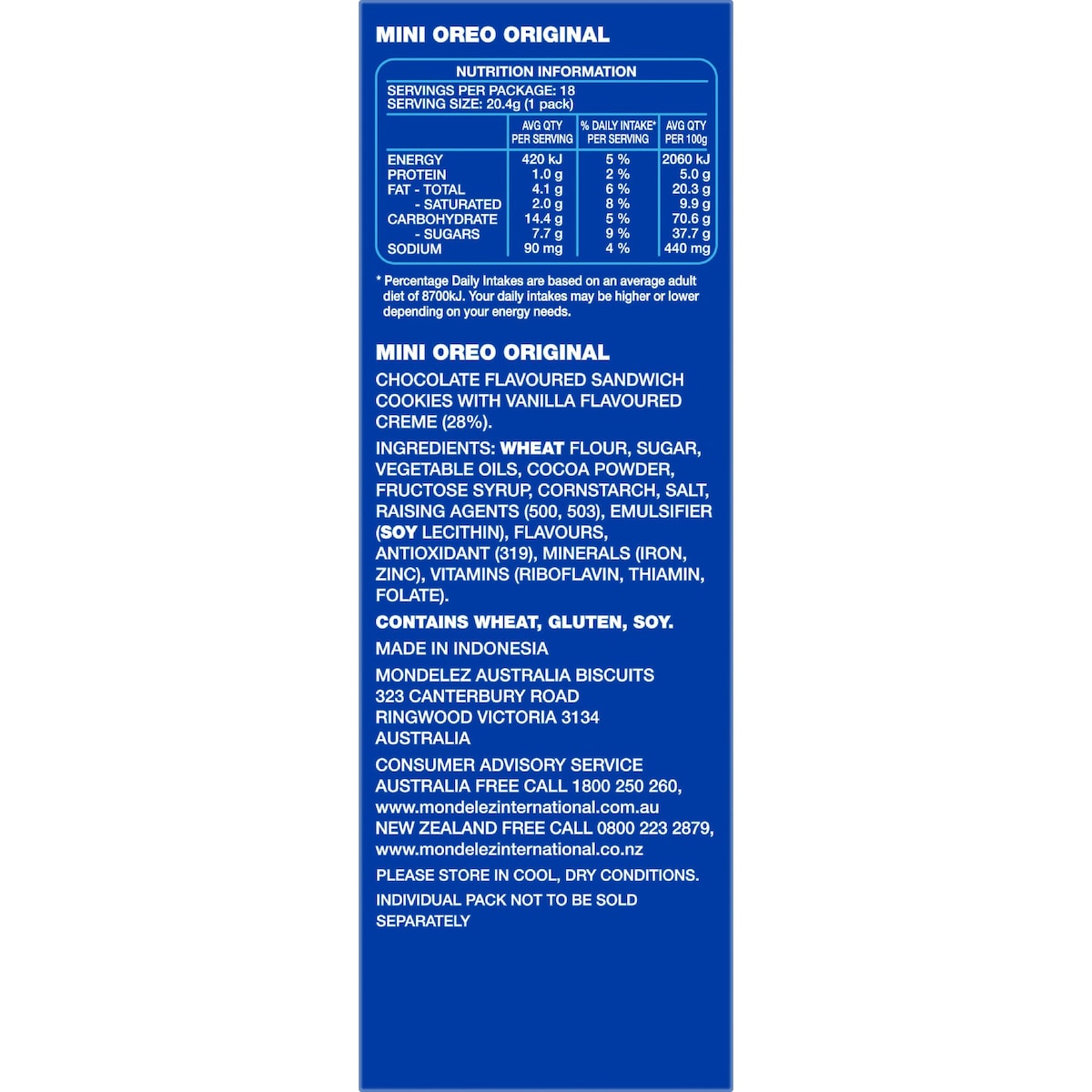 Oreo Mini Cookies Original Bags 18 Pack 367g