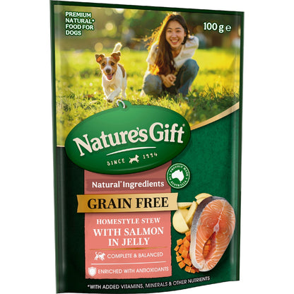 Natures Gift Grain Free Wet Dog Food Stew Jelly With Salmon Pouch 100g