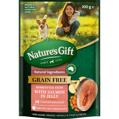 Natures Gift Grain Free Wet Dog Food Stew Jelly With Salmon Pouch 100g