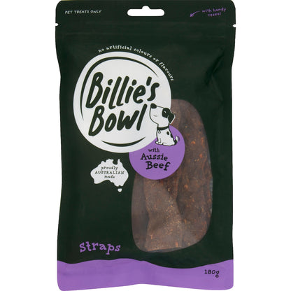 Billies Bowl Dog Treat Straps With Aussie Beef 180g