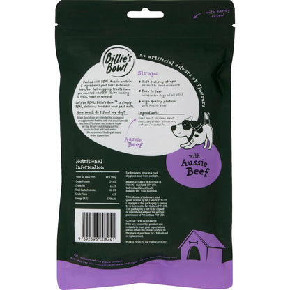 Billies Bowl Dog Treat Straps With Aussie Beef 180g