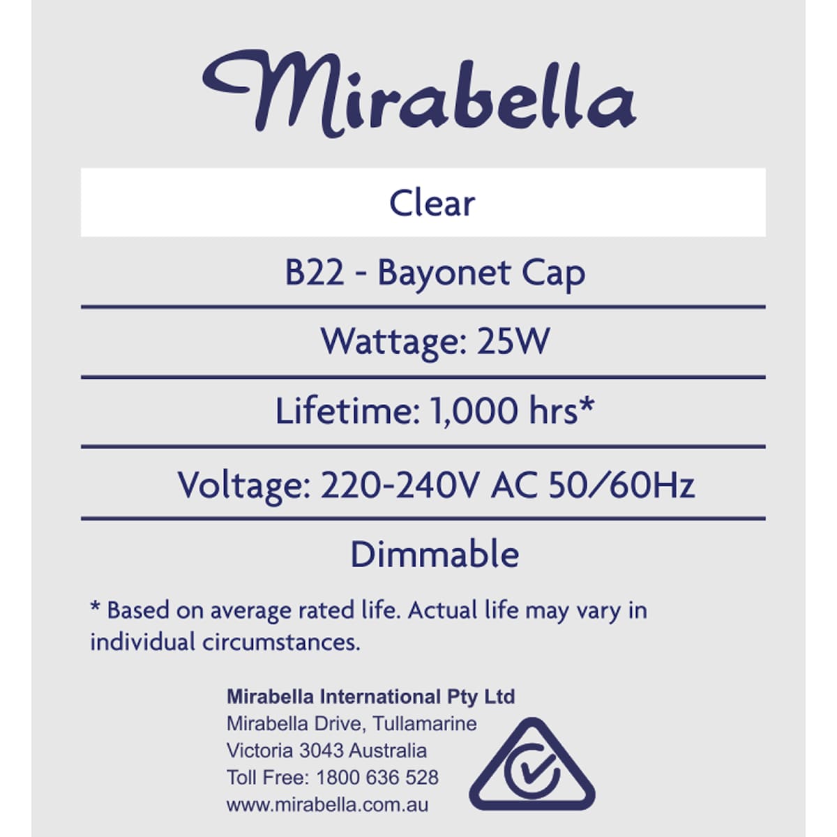 Mirabella Appliance Globe Bc 25w 2 Pack