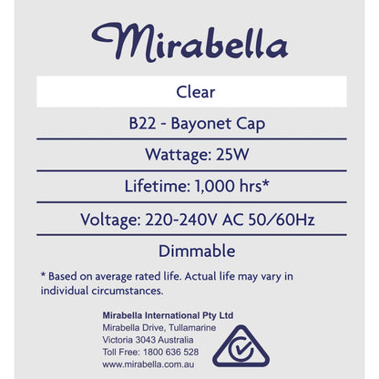 Mirabella Appliance Globe Bc 25w 2 Pack