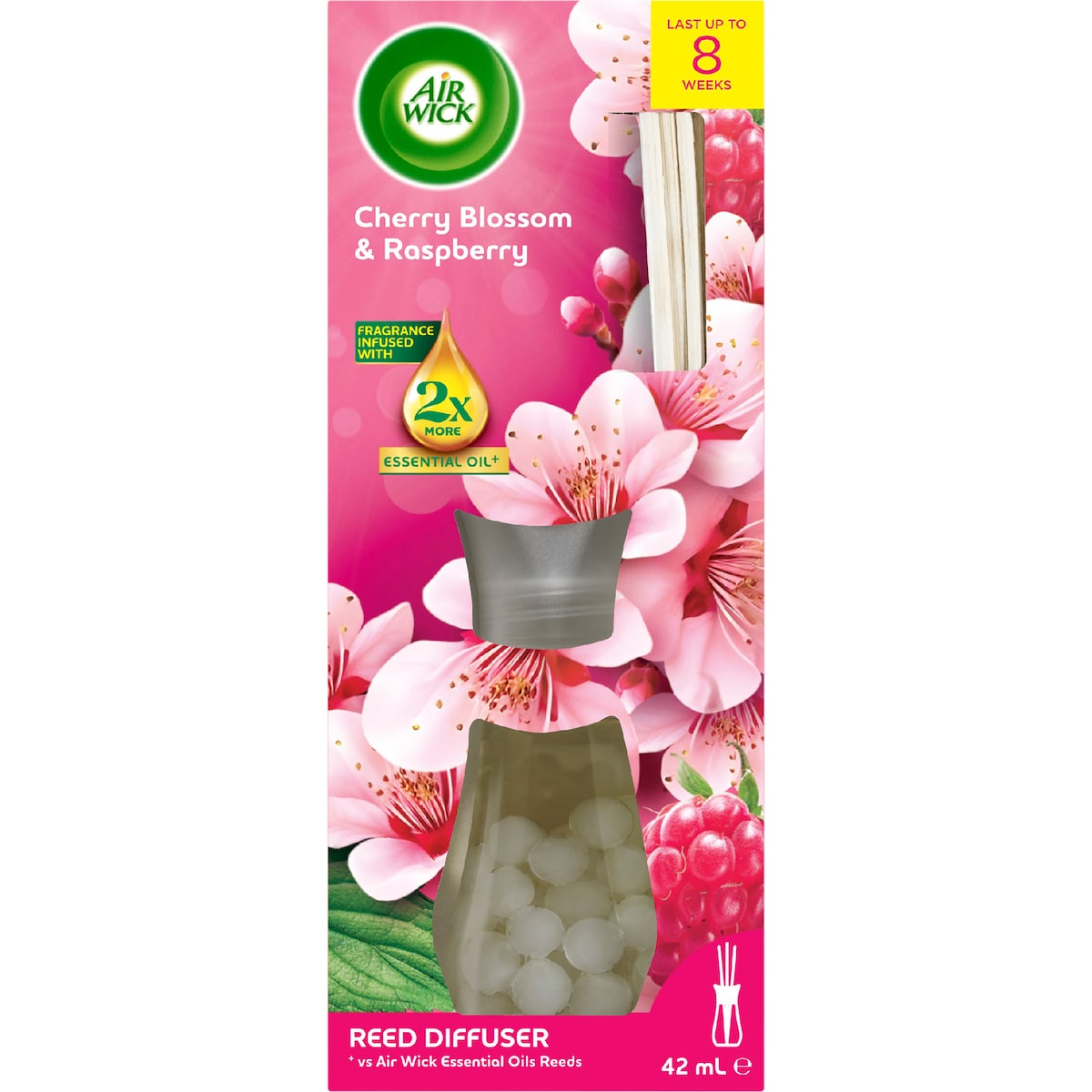 Air Wick 2x Essential Oil Reed Diffuser Cherry Blossom & Raspberry 42ml