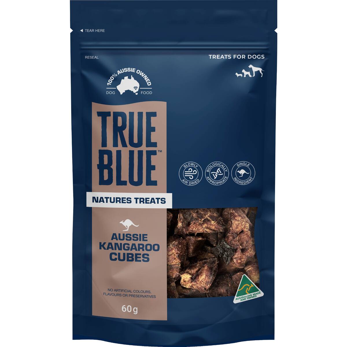 True Blue Aussie Kangaroo Cubes Dog Treats 60g